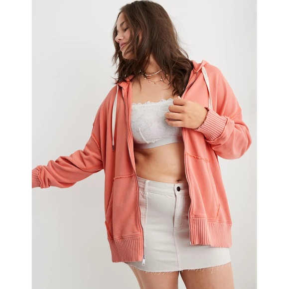 aerie Tops - Aerie Oversized Down to Earth Zip Up Hoodie Saturn Peach French Terry XS